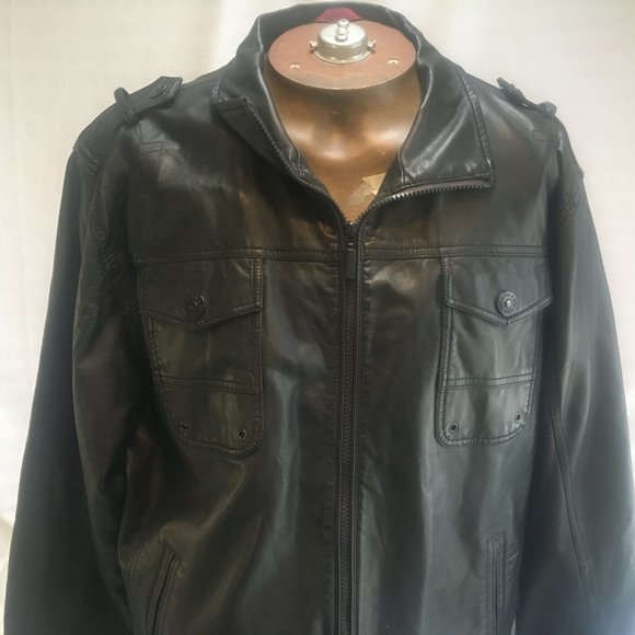 Levi's Mens Faux Leather Jacket Coat Black Bomber Trucker Biker Size XL 13862B - Picture 2 of 13